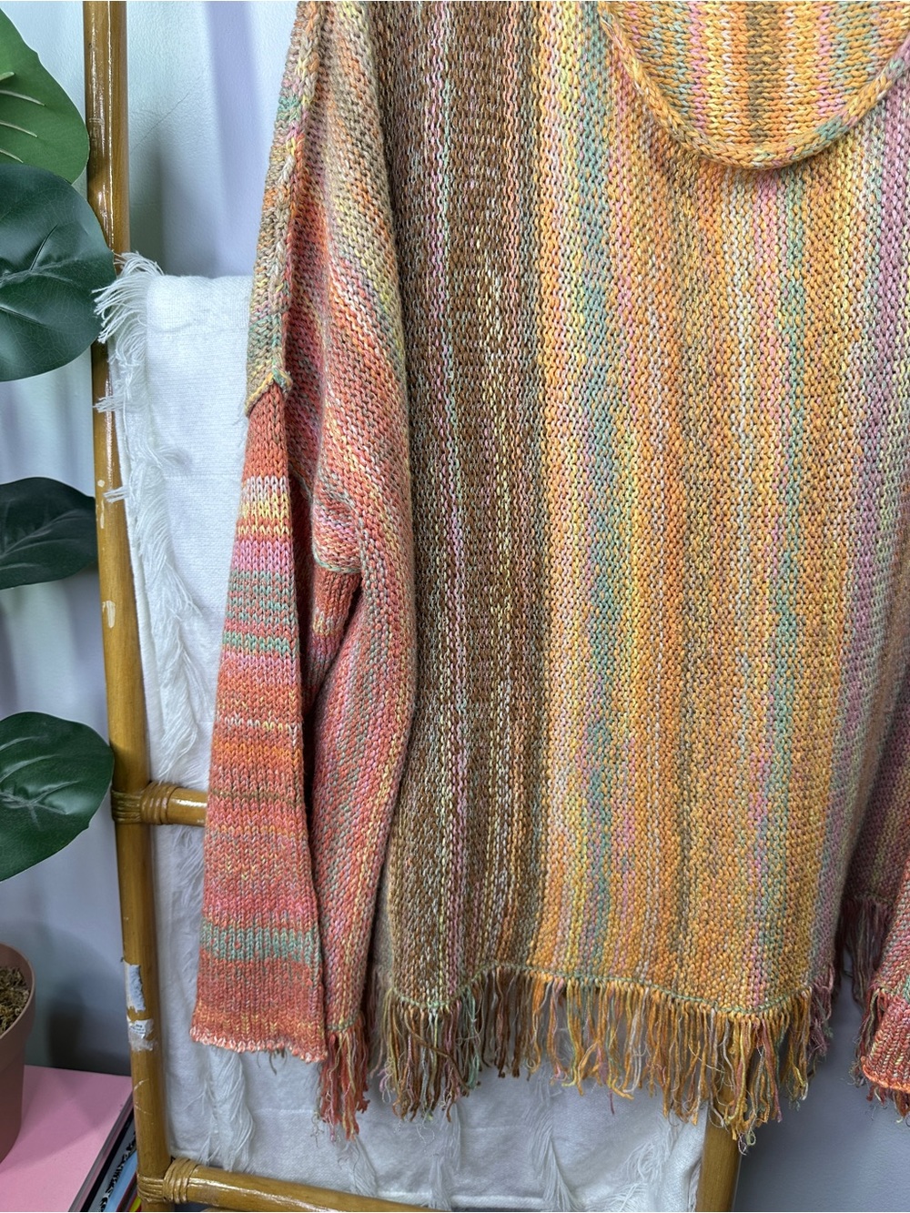 Free People Radiate Striped Pullover Fringe Colorful Sweater sz L - Picture 4 of 9